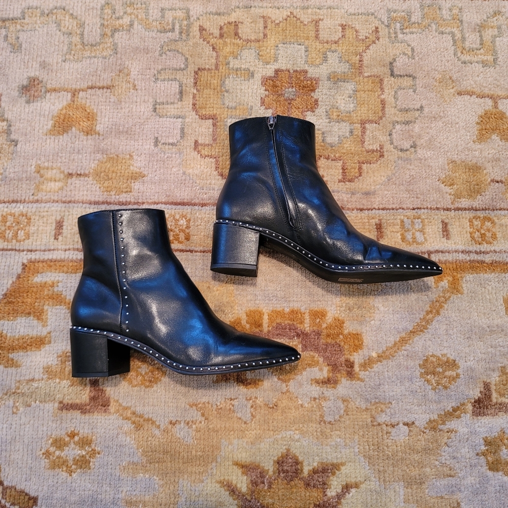 Franco Sarto Black Studded Pointy Toe Booties Sz 9